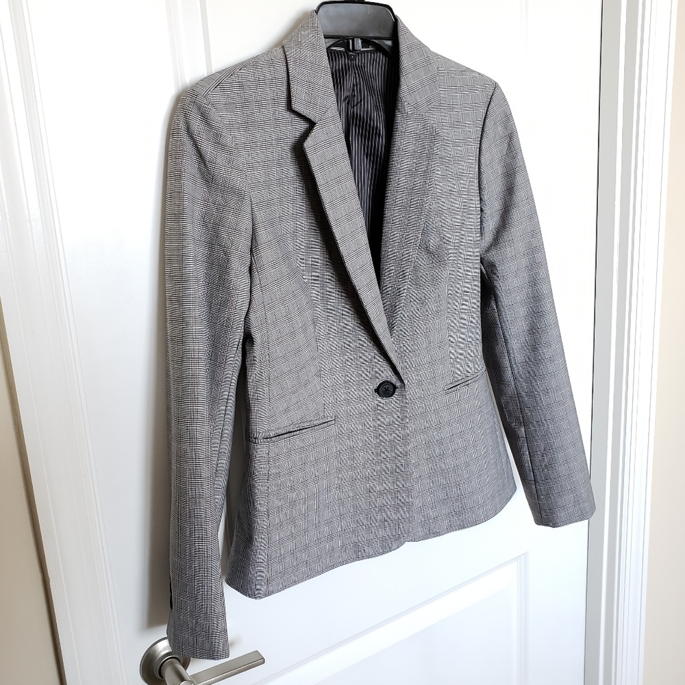 Express Gray Mini-Check Plaid One-Button Blazer - Picture 4 of 10